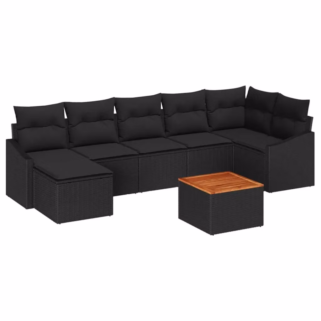 Set Divano da Giardino vidaXL 8 Pezzi in Polyrattan Nero con Cuscini e Tavolino – 2