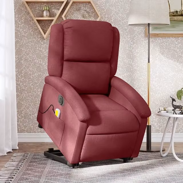 Poltrona Alzapersona Elettrica con Massaggio vidaXL in Tessuto Rosso per Senior