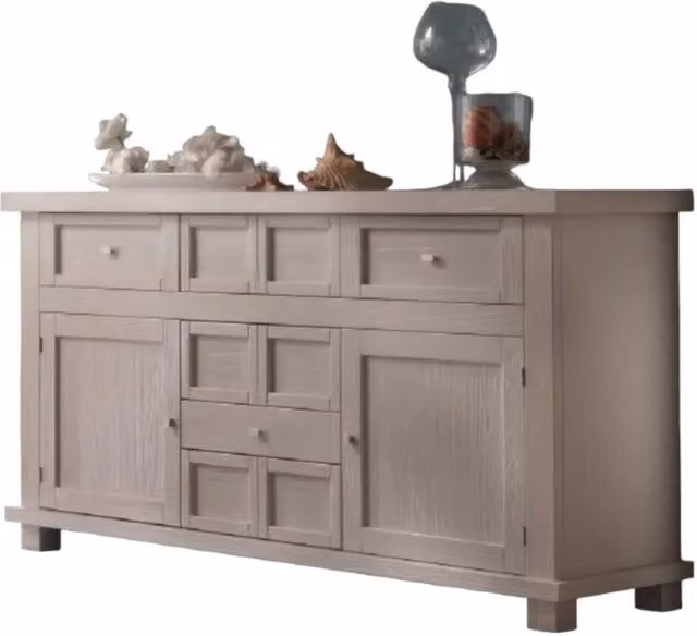 Madia credenza moderna Mobili 2G in legno massello con 2 ante e 5 cassetti colore grigio L: 166 cm, P: 50 cm, H: 86 cm – 2