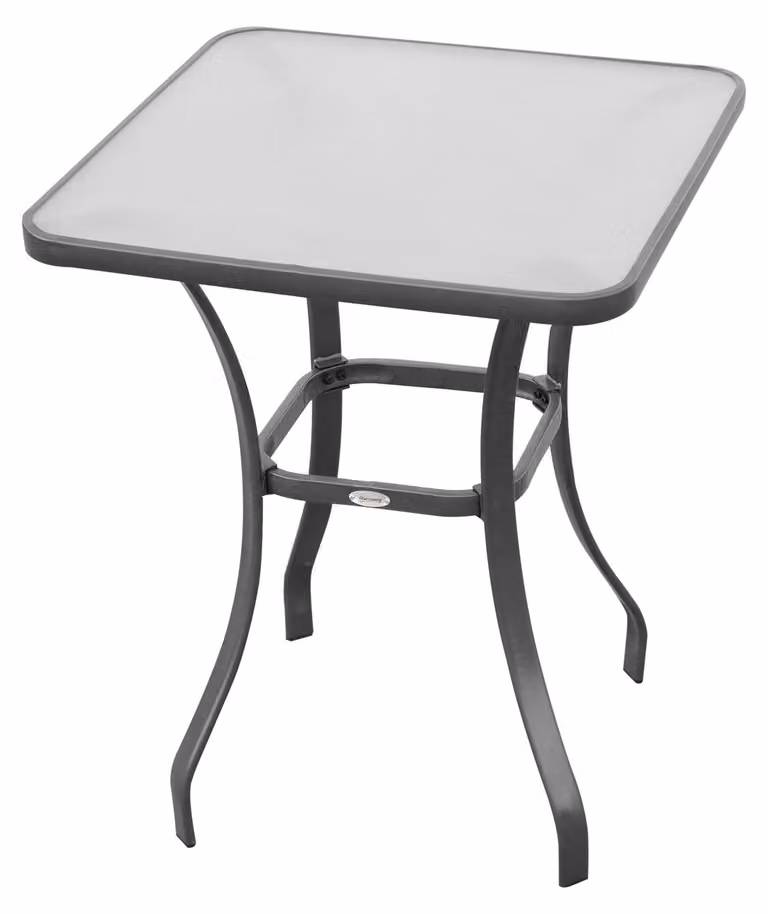 Outsunny Tavolo da giardino Tavolo da bistrot Tavolo in vetro 68,5x68,5 cm Vetro temperato + metallo Nero