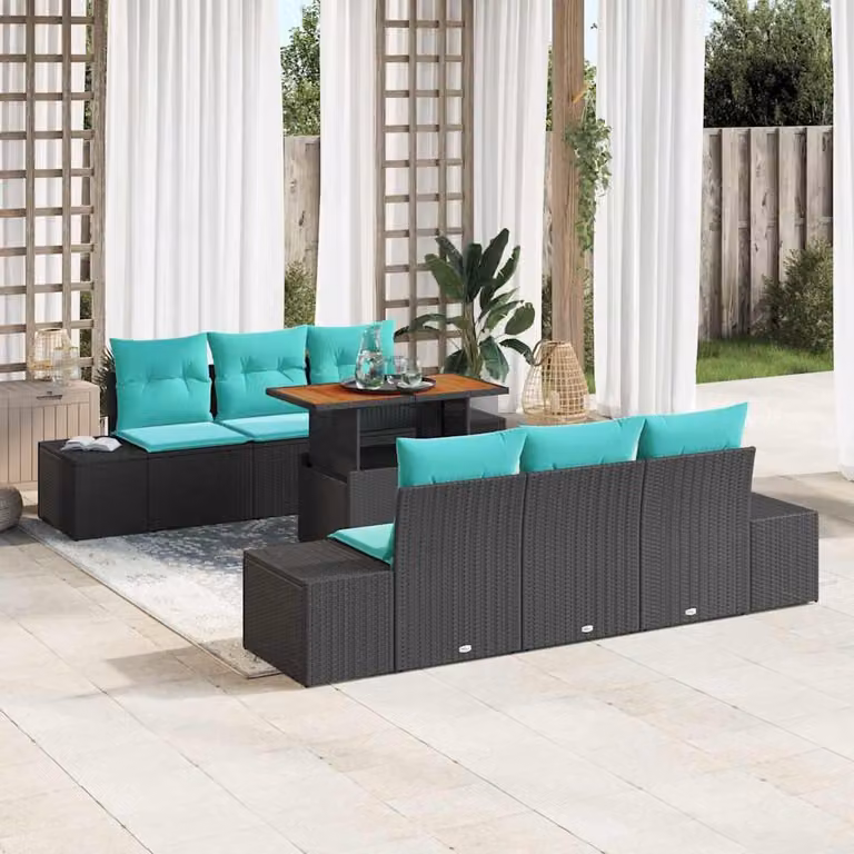 Maison Exclusive - Set da giardino composto da 7 pezzi, divano, in rattan sintetico nero