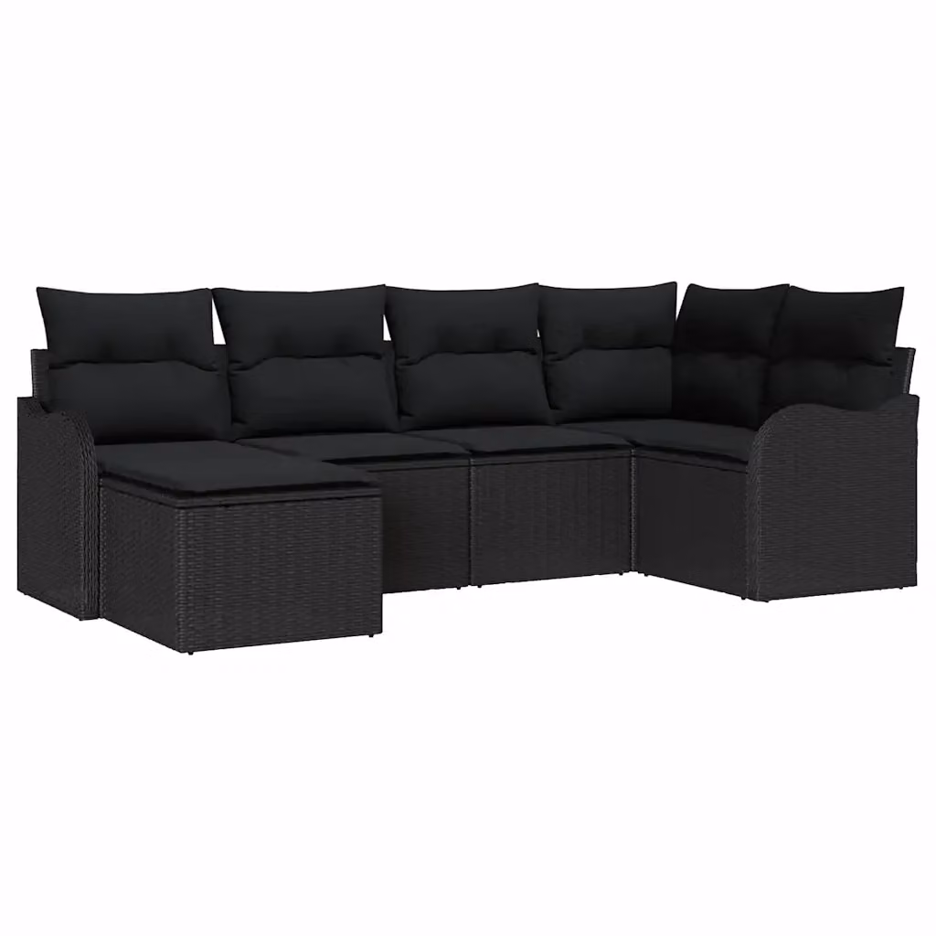 Set Divano da Giardino a L vidaXL in Polyrattan Nero con Cuscini e Ottoman, 6 Pezzi – 2
