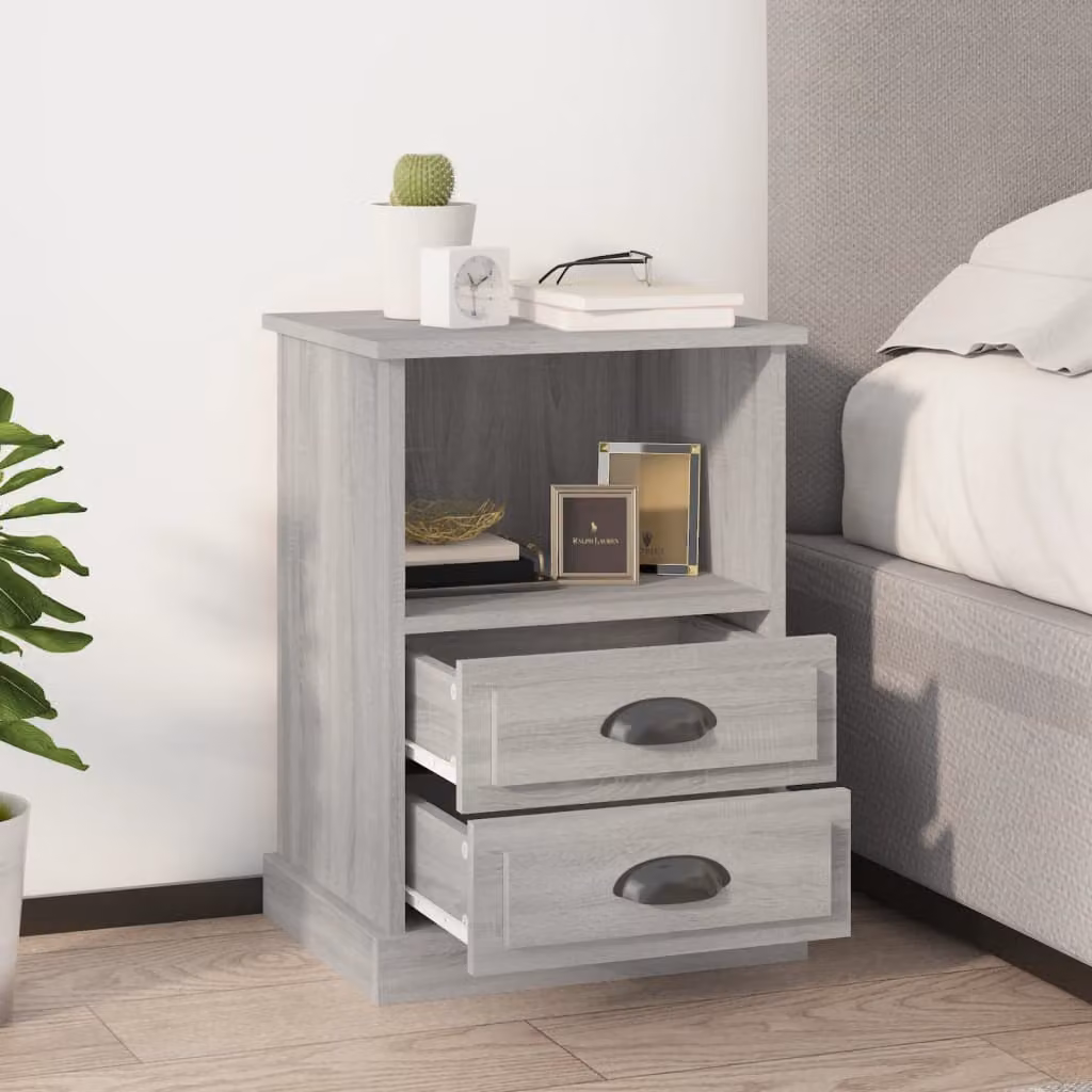 Set di 2 comodini moderni vidaXL in legno e MDF, colore grigio opaco, L 43 cm x P 36 cm x H 60 cm