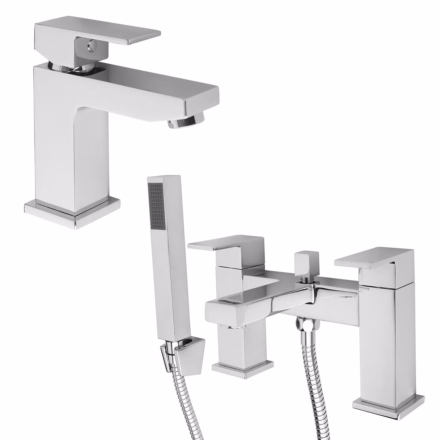 Set di Rubinetti Miscelatori per Lavabo e Vasca da Bagno con Kit Doccia - Cromato - Kubix