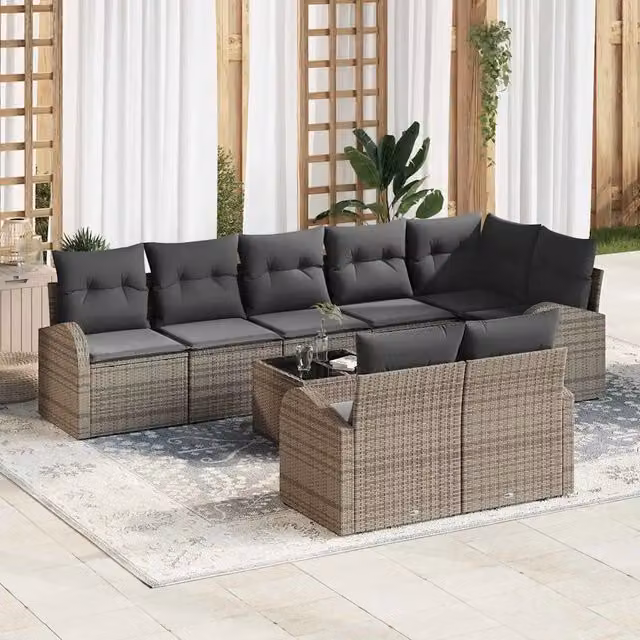 Set Divano da Giardino 9 pz Grigio polyrattan 3354768