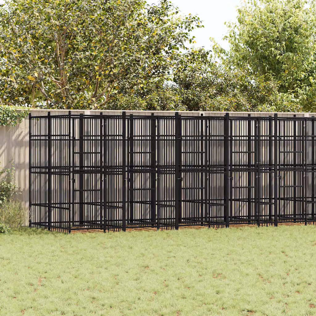 Gabbia per cani da esterno vidaXL in metallo nero opaco con superficie di 18,43 m²