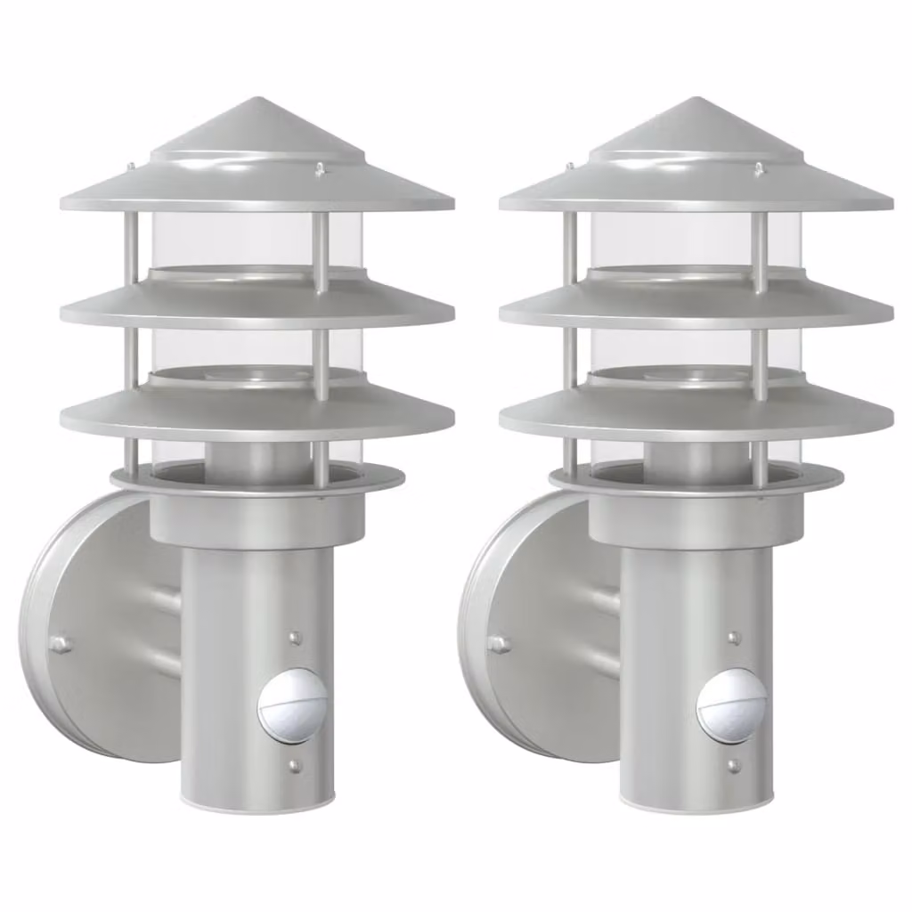 Applique per Esterno con Sensore 2 pz Argento in Acciaio Inox