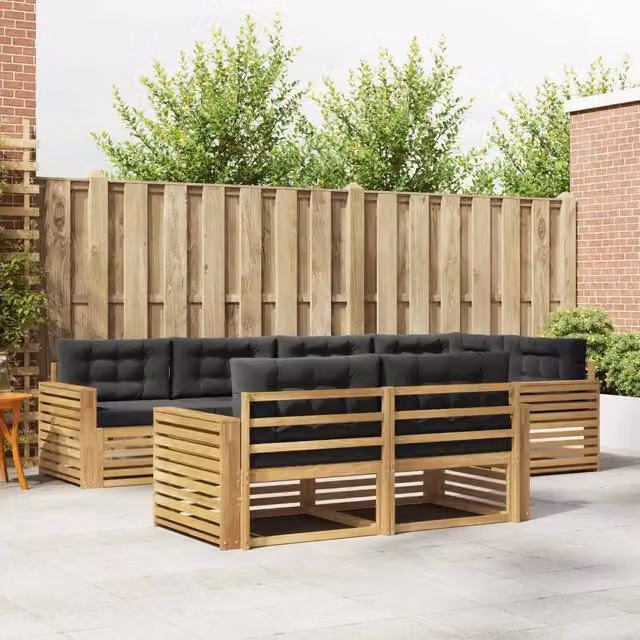 Set di divani da esterno a L vidaXL in legno di acacia con 7 posti, Bianco e Antracite – 1