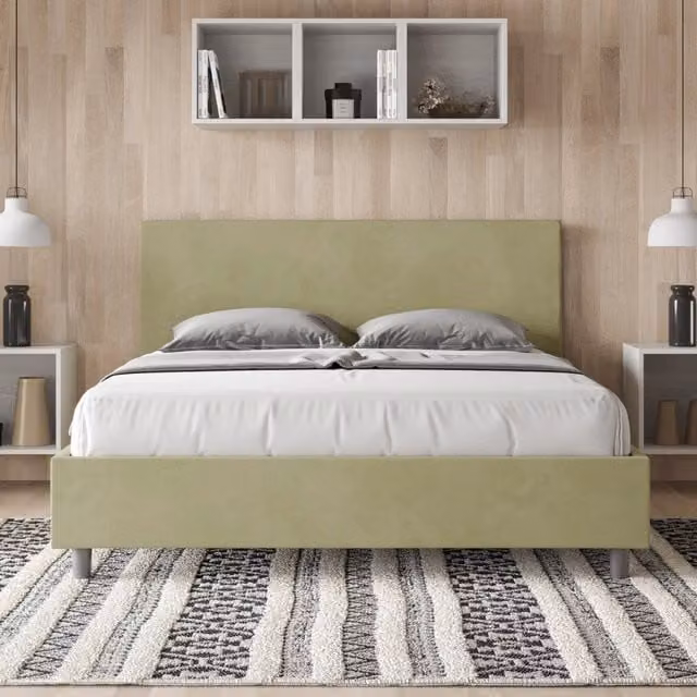 Letto contenitore imbottito Adele Ityhome in microfibra verde L: 150 cm, P: 210 cm