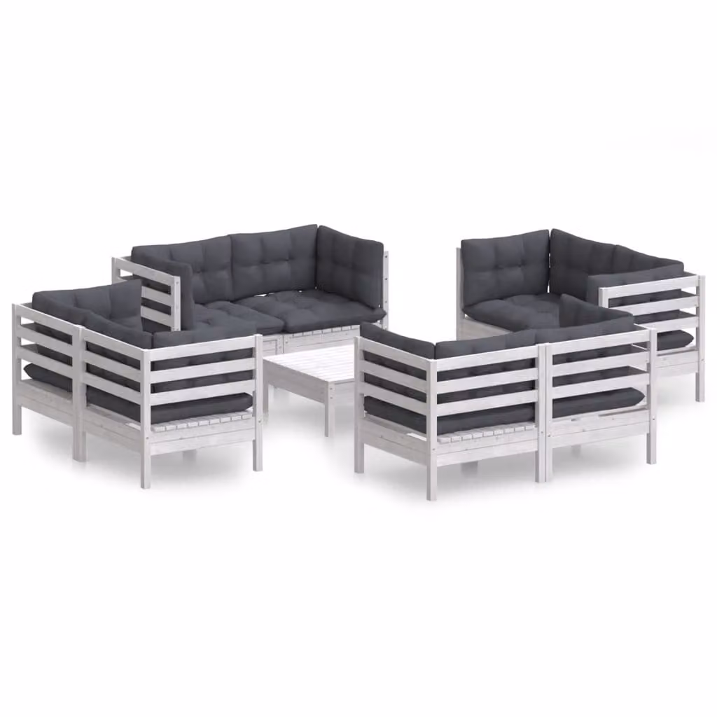 Set Divani da Giardino 9 pz e Cuscini Antracite Legno di Pino