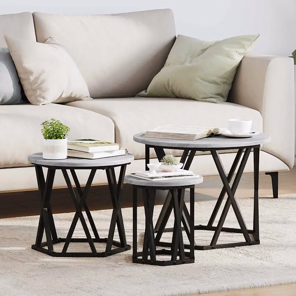 Set di 3 tavolini laterali nesting vidaXL in stile moderno, colore grigio, L/P/H: 53 x 53 x 40 cm