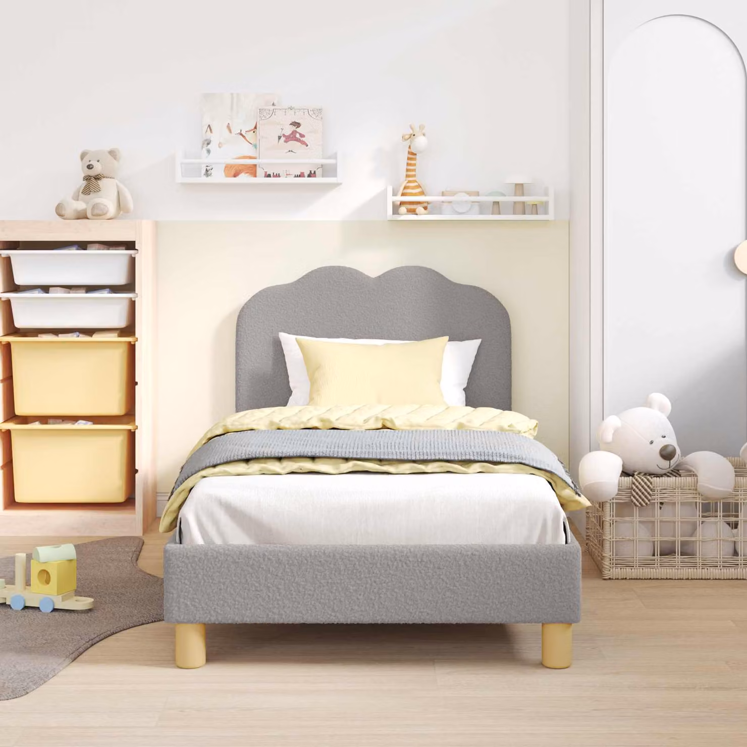 vidaXL Letto per bambini moderno in tessuto bouclé grigio, L/P/H: 160 x 80 x 84 cm