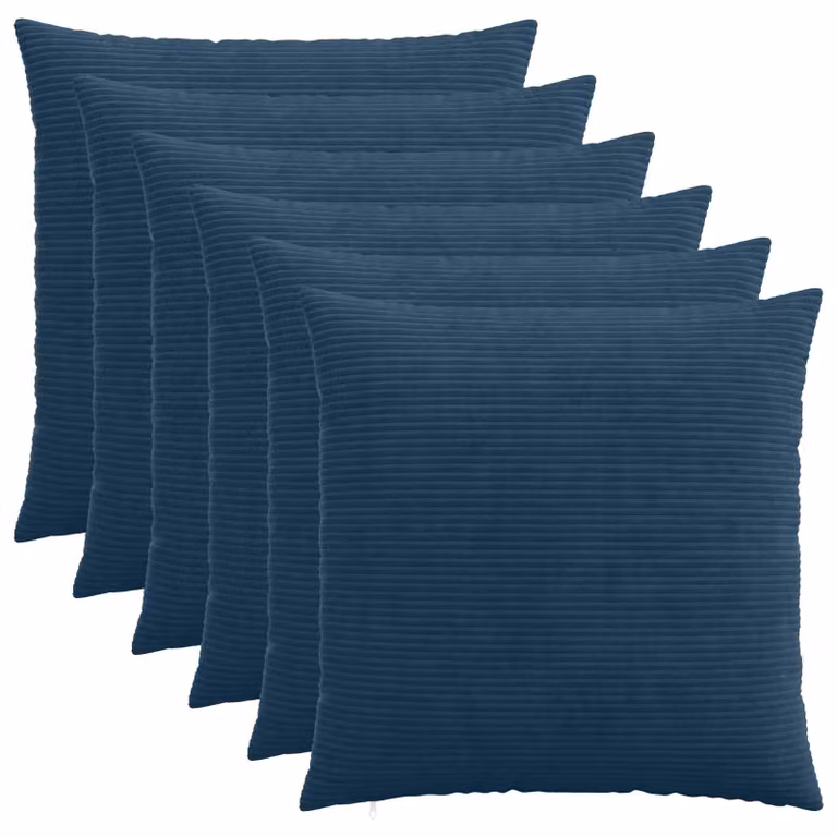 Set di 6 federe vidaXL HEERLEN in velluto a coste, colore blu navy, 70 x 70 cm