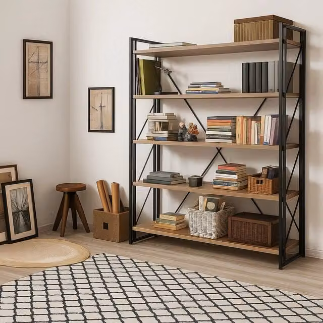 Libreria Demetria DMORA, Scaffale Moderno per Soggiorno o Ufficio, L/P/H: 130 x 35 x 180 cm, Marrone e Nero
