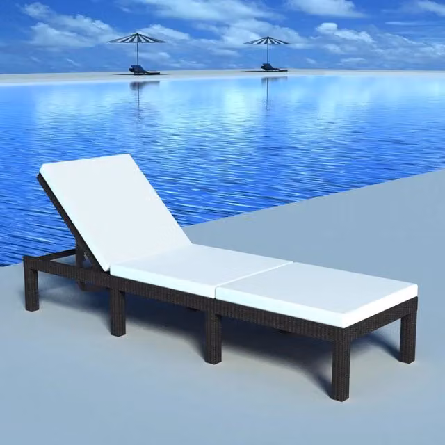 Lettino prendisole vidaXL in polyrattan nero con cuscino regolabile per giardino e terrazza