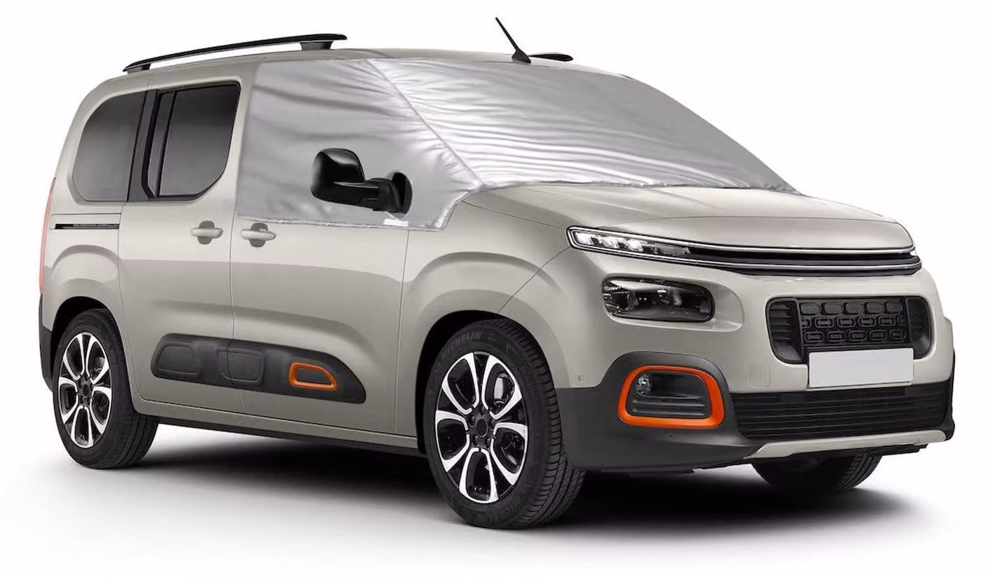 Copertura parasole per parabrezza, compatibile con Citroen Berlingo dal 2018 al 2025, realizzata in tessuto Oxford 600D, effetto oscurante, protezione UV, resistente alle intemperie, colore argento
