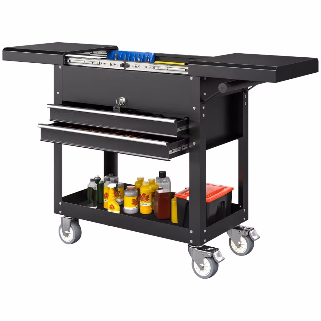Cassettiera per utensili con ripiano Zephmum Grigio e Nero in Acciaio Inox con Ruote e Serratura L/P/H: 80 x 60 x 40 cm – 2