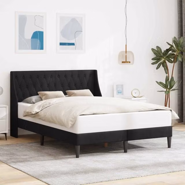 Struttura letto con testiera in velluto nero vidaXL L/P: 120 x 200 cm – 1