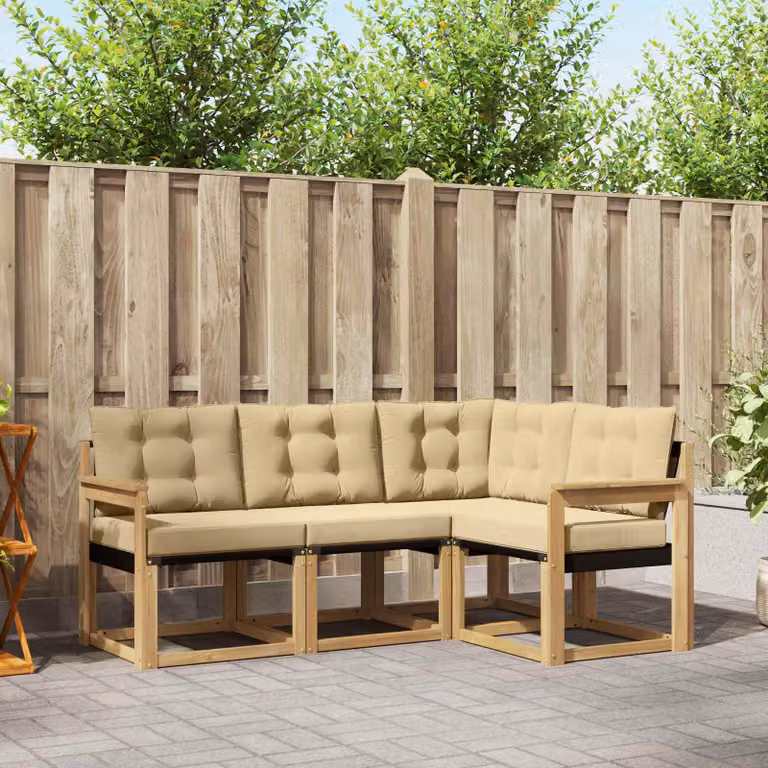 Set di divani da esterno vidaXL 4 pz in legno di acacia con cuscini Bianco e Beige