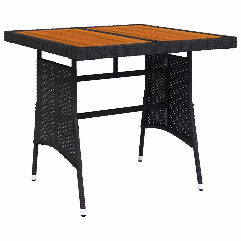Tavolo da giardino quadrato vidaXL in polyrattan e legno di acacia nero L/P/H: 70 x 70 x 72 cm – 2