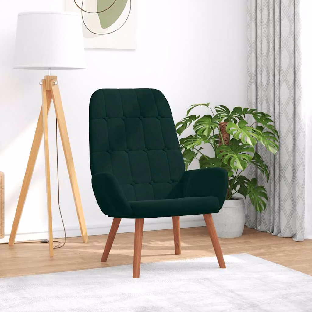Sedia Relax vidaXL in Velluto Verde con Braccioli e Struttura Moderna
