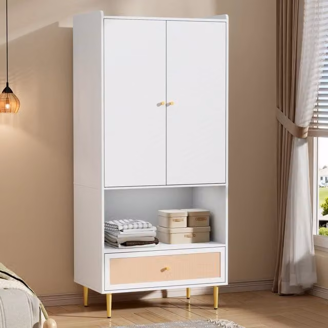 Armadio a 2 ante REDOM con cassetto e barra appendiabiti, Bianco, L/P/H: 80 x 48 x 175 cm