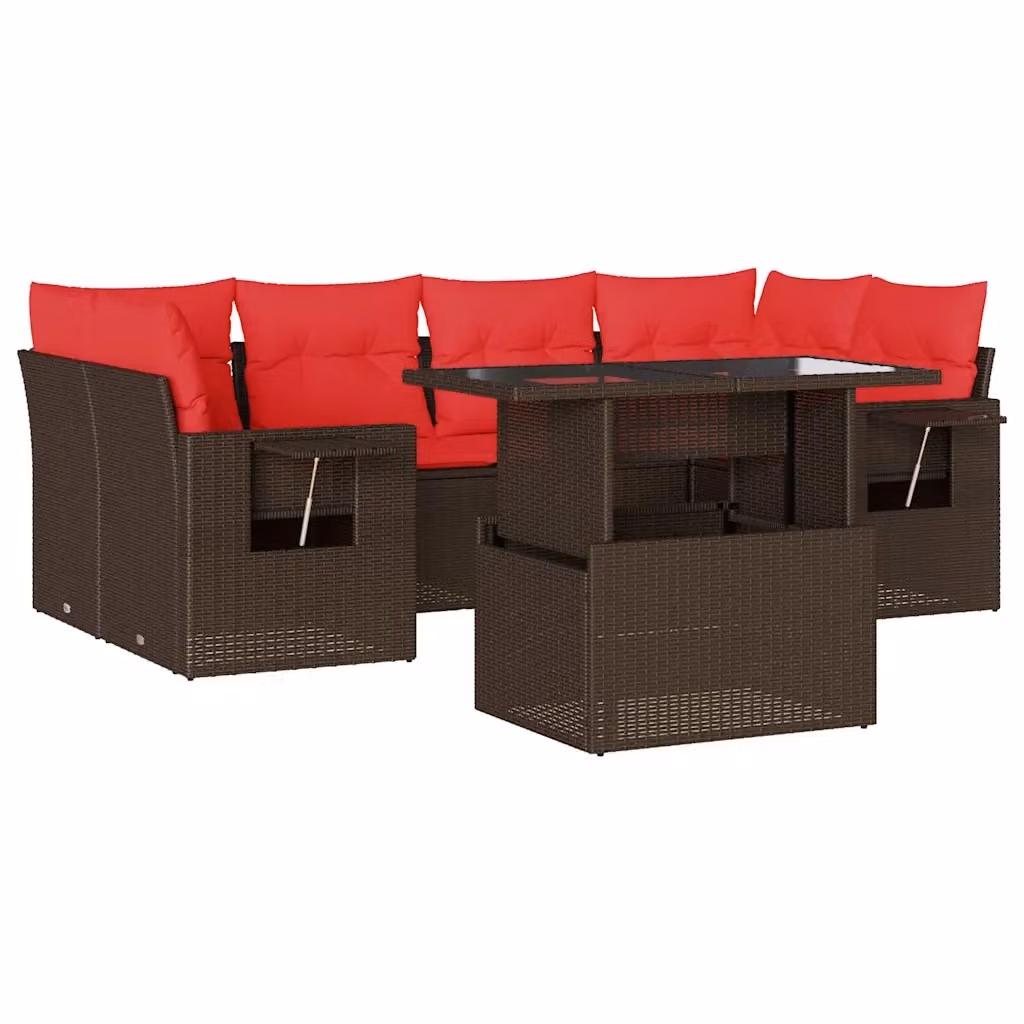 Set da giardino vidaXL in polyrattan marrone composto da 7 pezzi con divani, elementi angolari, tavolino da caffè e cuscini imbottiti con coperture rimovibili – 2