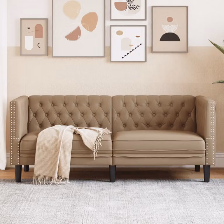 Poltrona Chesterfield a 2 Posti vidaXL in Similpelle Beige/Marrone L: 174,0 cm, P: 74,5 cm, H: 70,5 cm