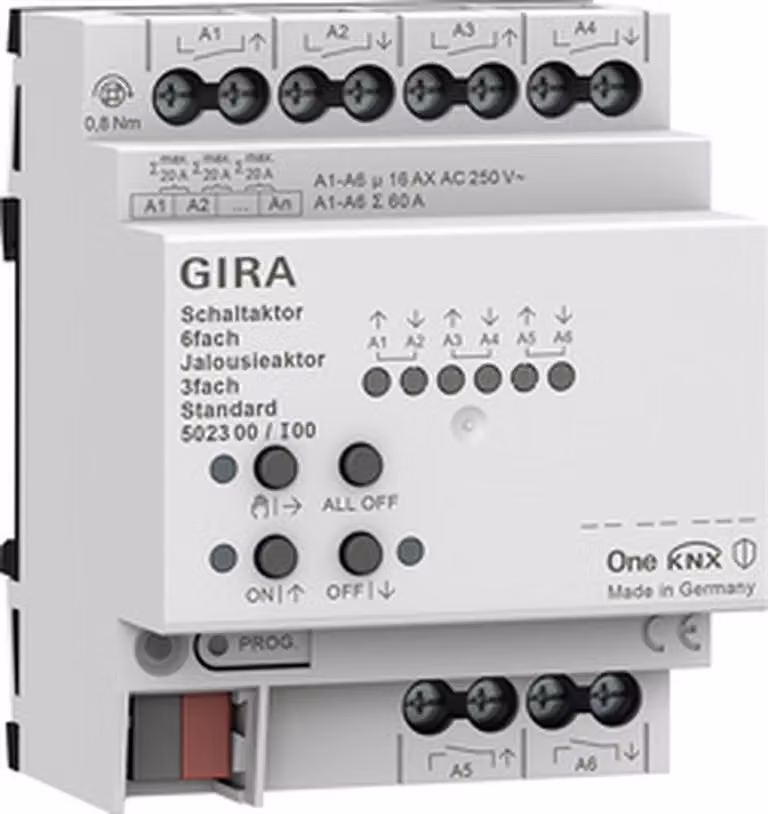 Gira KNX Secure Standard Attuatore di commutazione 6 vie / Attuatore per tapparelle 3 vie 16 A, 1 pz.
