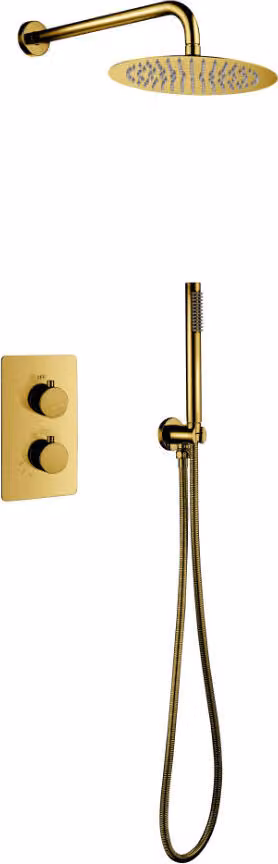 Set completo per doccia a soffitto da incasso, diametro 25 cm, con soffione da parete, braccio doccia in ottone spazzolato dorato