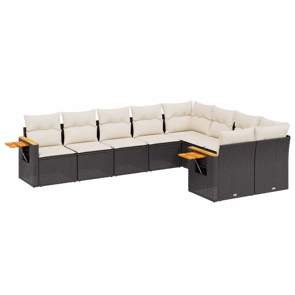 vidaXL Set Divani da Giardino 9 pz in Polyrattan Nero con Cuscini e Tavolino da Caffè – 2