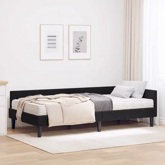 Letto Angolare con Materasso 2 Pezzi vidaXL in Velluto Nero L/P/H: 200 x 100 x 339 cm