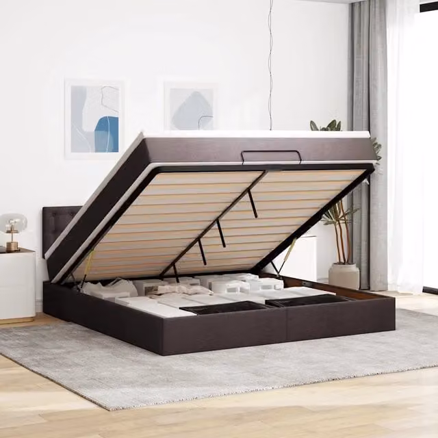 Struttura Letto Pouf con Materasso 160x200 cm in Tessuto 3311639