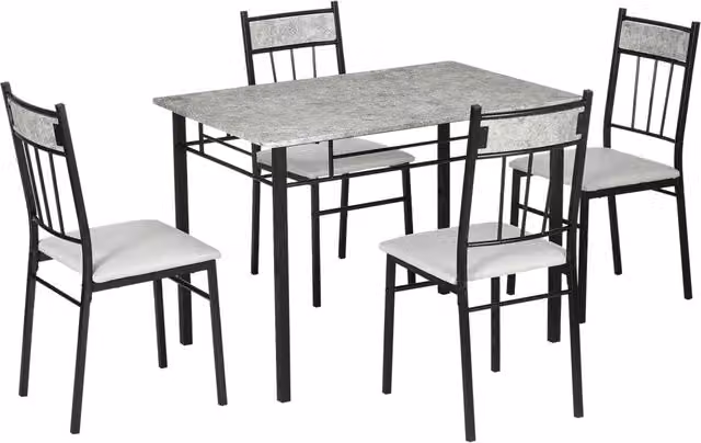 Set Tavolo e Sedie 5pz, Tavolo da Pranzo Rettangolare in Metallo e MDF e 4 Sedie da Pranzo Grigio e Nero