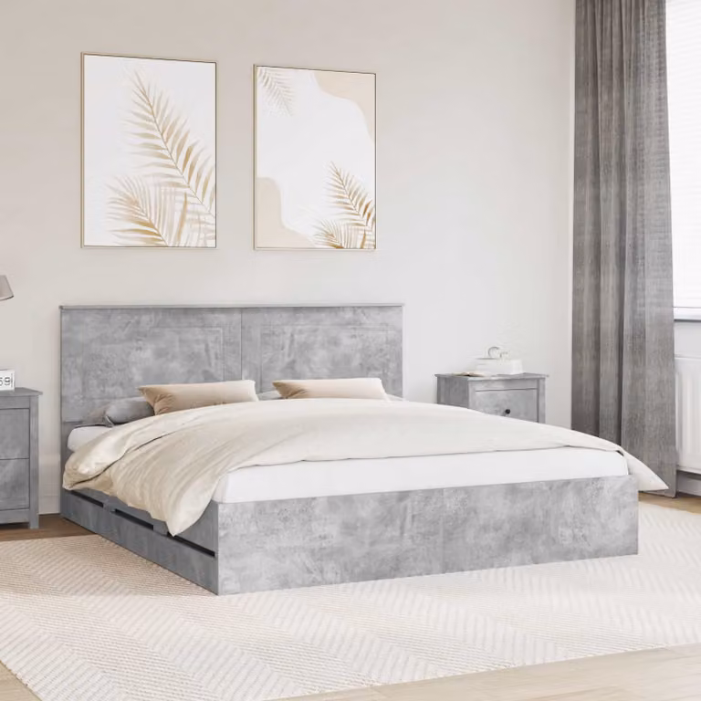 Struttura letto moderna con cassetto vidaXL in legno MDF Grigio, L/P: 200 x 200 cm