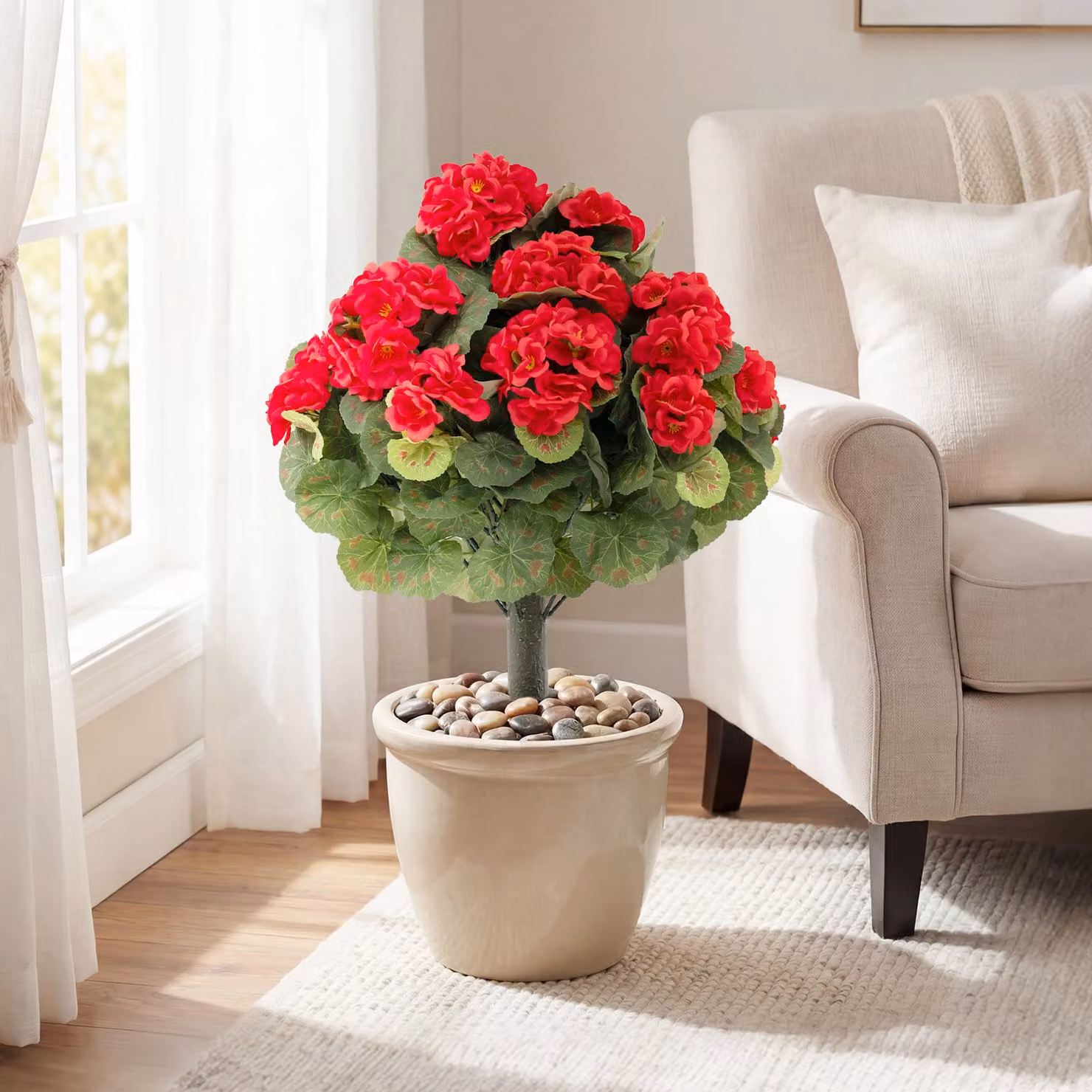 Set di 2 mazzi di begonie artificiali Costway rosse con fiori e foglie in seta e tronco in PE, Altezza: 57 cm
