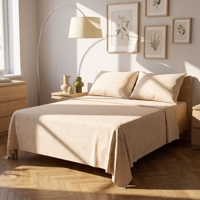 Completo letto matrimoniale fiorellini beige