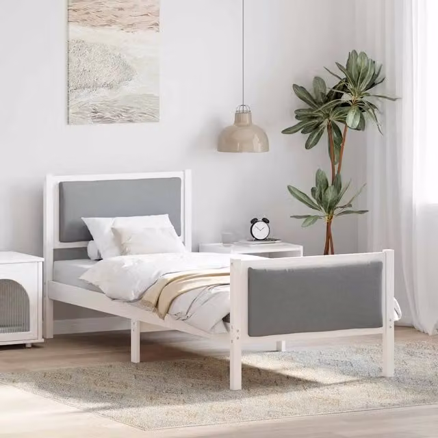 Struttura letto imbottita vidaXL in legno di pino e tessuto grigio, L/P/H: 80 x 200 cm – 1