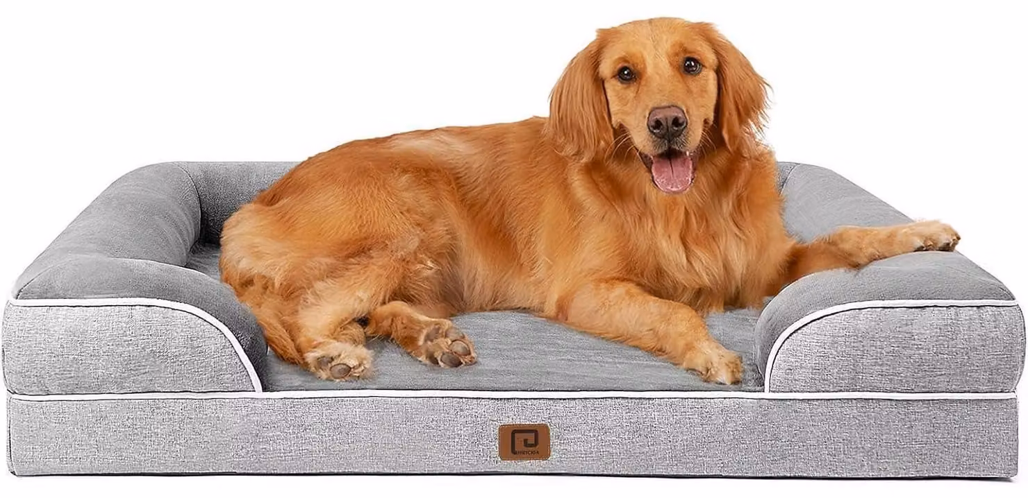 Cuccia ortopedica per cani, taglia XL, 112x81 cm, in memory foam, colore grigio, con bordo alto, lavabile, impermeabile e antiscivolo