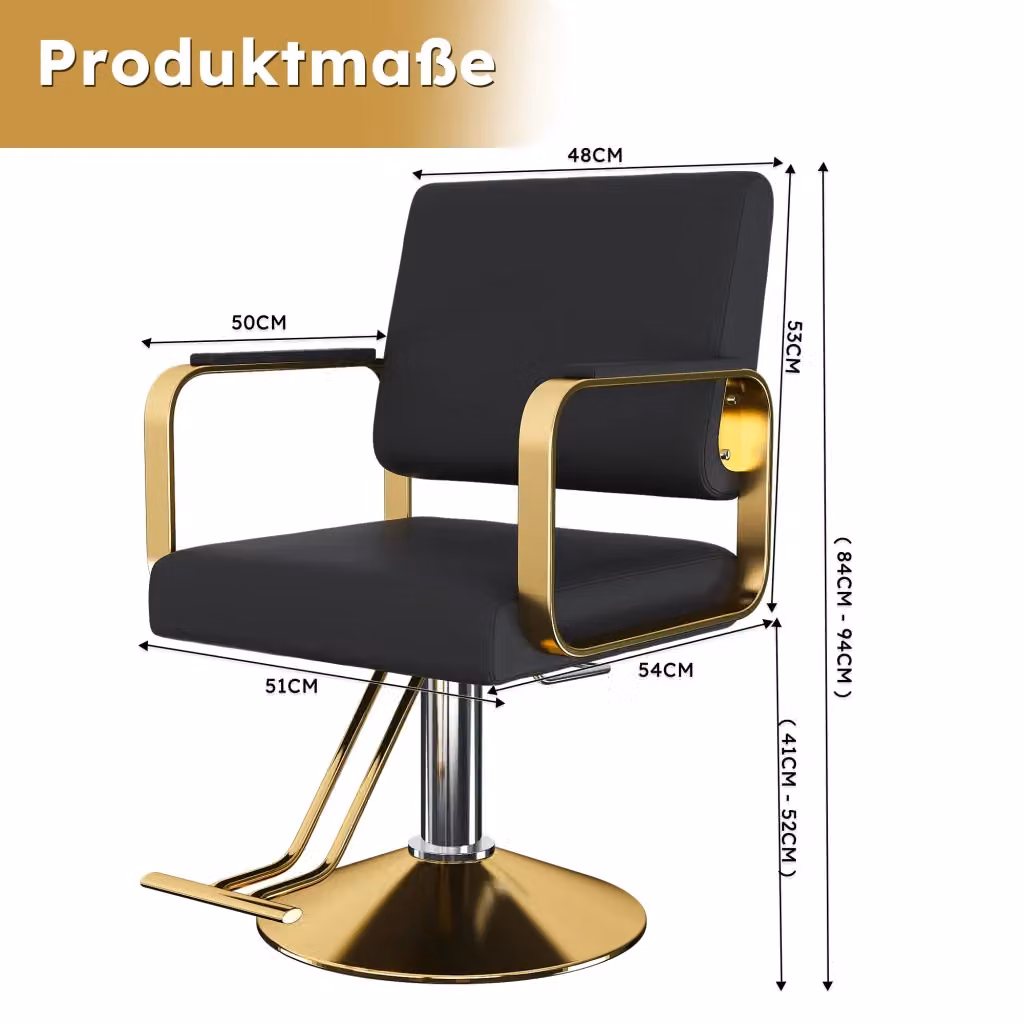 Sedia da salone girevole Minimal in similpelle nera con base oro e struttura regolabile in altezza – 2