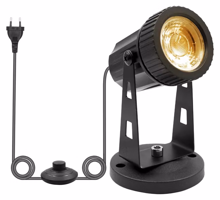 Faretti LED da 3W, luce bianco caldo a 3000K, grado di protezione IP20, cavo da 1,8 metri, colore nero