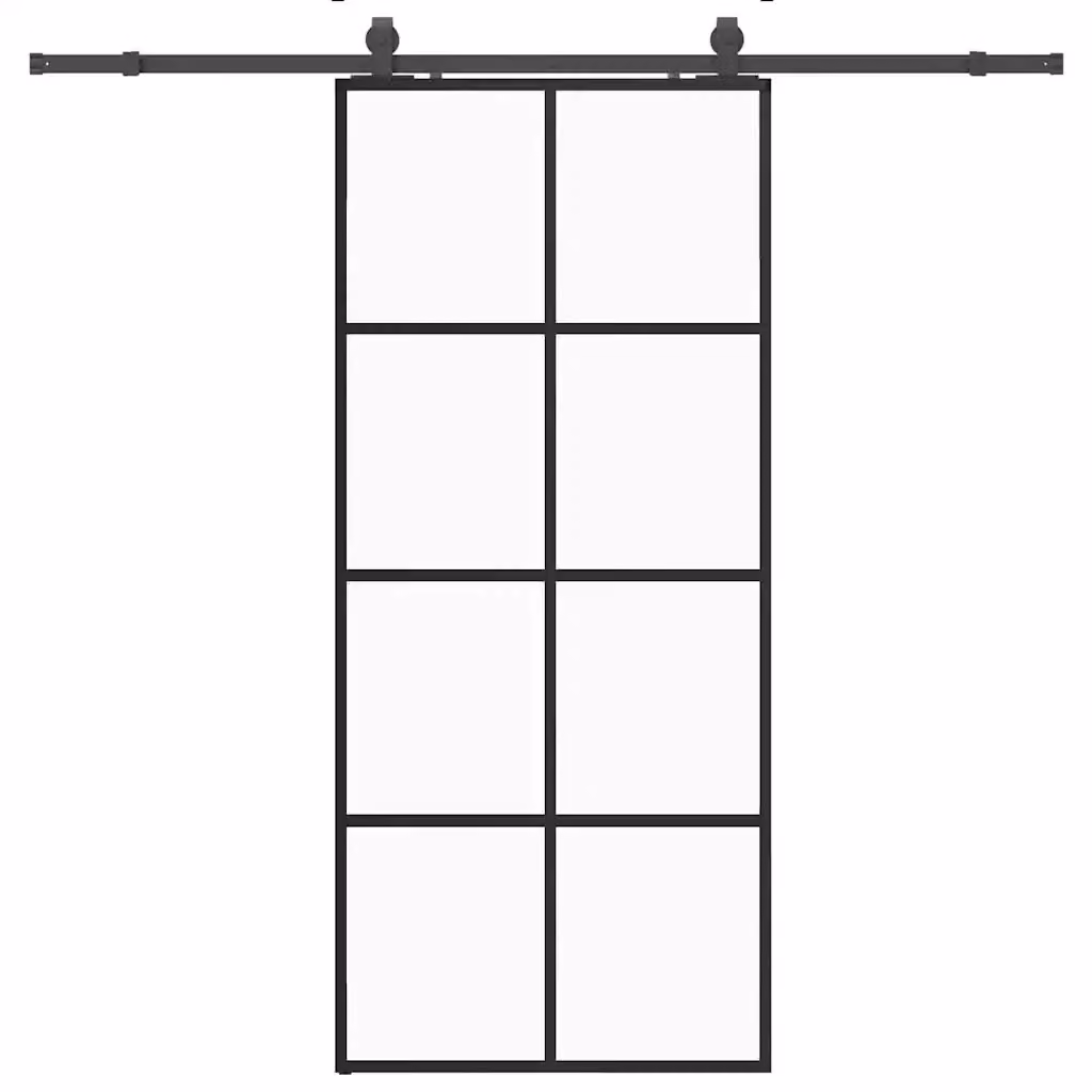 Porta Scorrevole Moderna VIDAXL in Vetro Trasparente con Telaio in Alluminio Nero L: 90 cm, H: 205 cm – 2