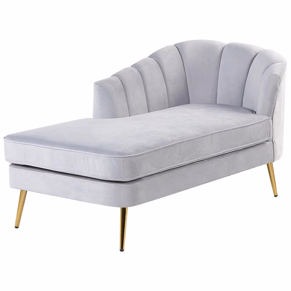 Chaise longue BELIANI in velluto grigio con gambe in metallo dorato versione destra L/P/H: 150 x 75 x 76 cm – 2