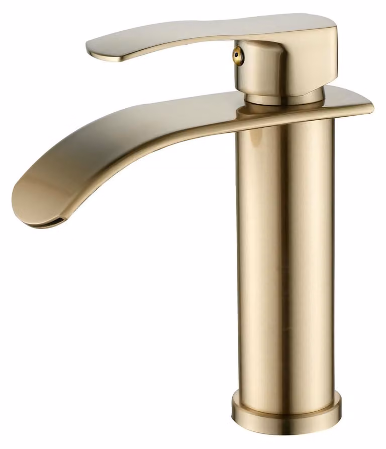 Elzusha - Miscelatore moderno per lavabo con erogatore a cascata in finitura oro spazzolato