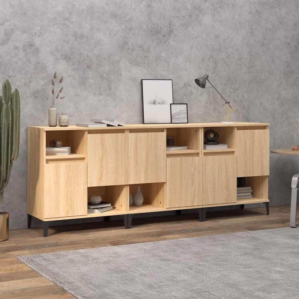 Set di 3 credenze vidaXL in legno Rovere Sonoma, colore beige e marrone, L 60 cm x P 35 cm x H 70 cm