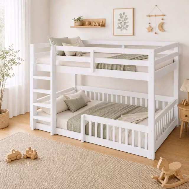 Letto a castello 160x200 cm in pino e MDF bianco