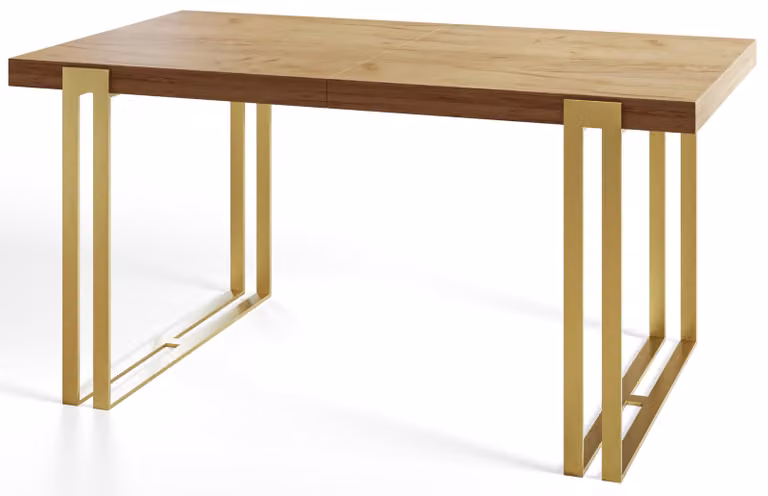 Tavolo da pranzo rettangolare allungabile rosa, tavolo da salotto moderno 140-240 x 80 x 77 cm, modello Craft con gambe in metallo dorato