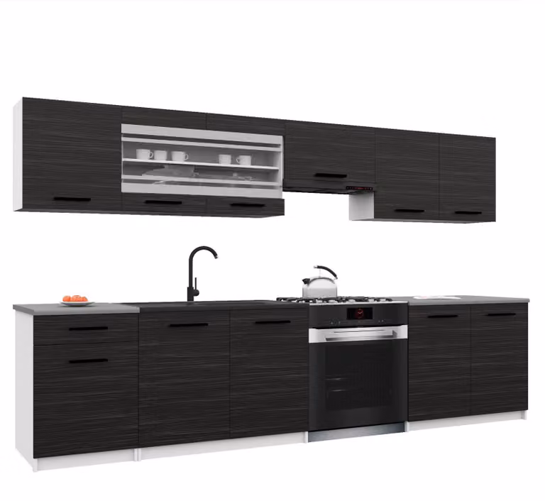 Belini - Angolo cottura moderno ITALIA 4 - Mobili da cucina 260 cm in ebano - Cucina componibile con pensili, mobili base e piani di lavoro