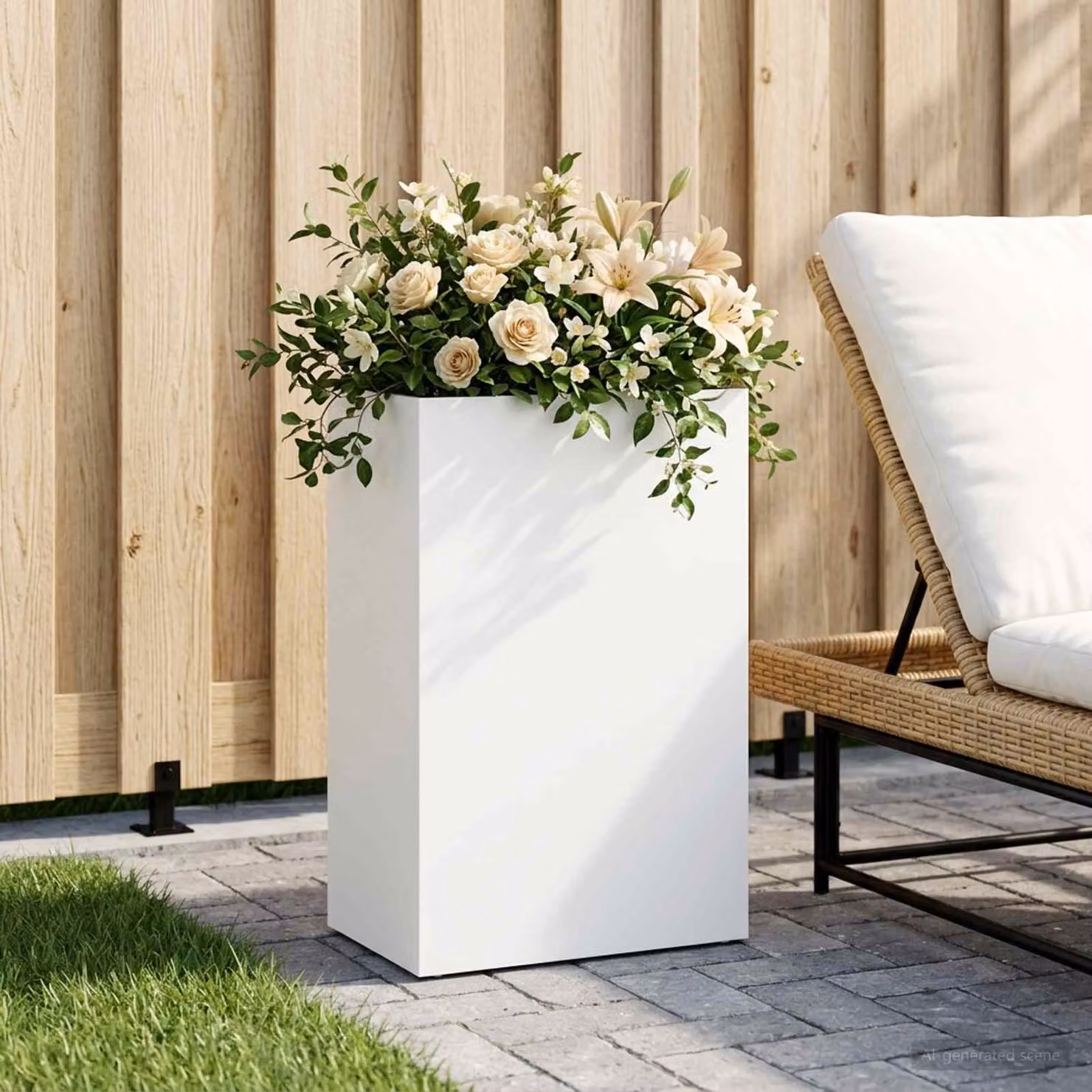 vidaXL Vaso da giardino in metallo bianco L: 50 cm, P: 30 cm, H: 75 cm