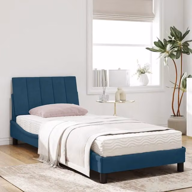 Letto con Materasso Hanko vidaXL in Velluto Blu e Bianco L/P/H: 90 x 200 cm – 1